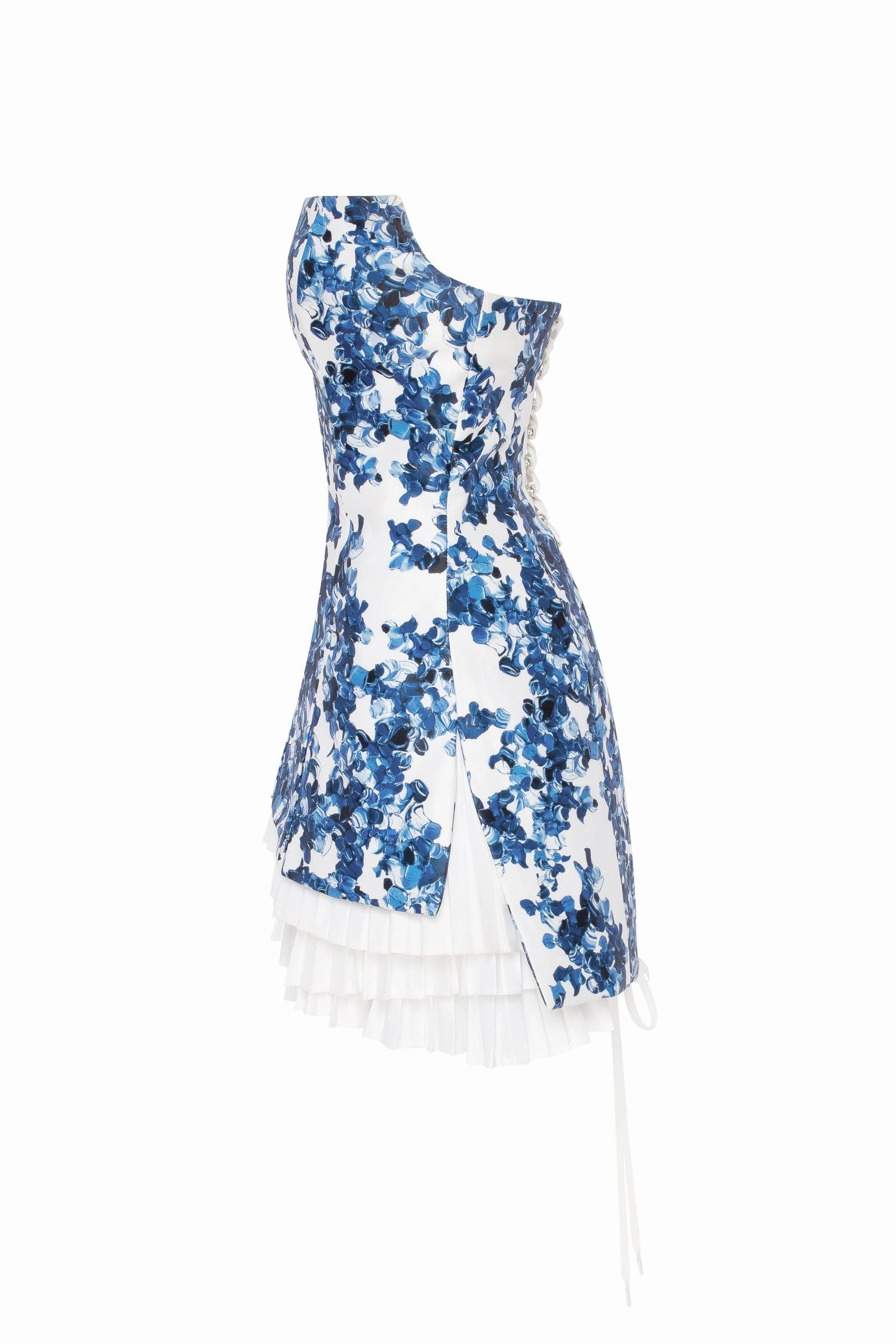 Lebanese Traditional Dress Strapless blue hydrangea mini dress with accent lacing