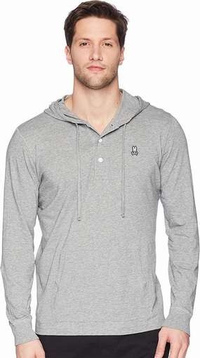 Psycho Bunny Men's Long Sleeve Bunny Placket Hoodie Affordable Sweatshirts