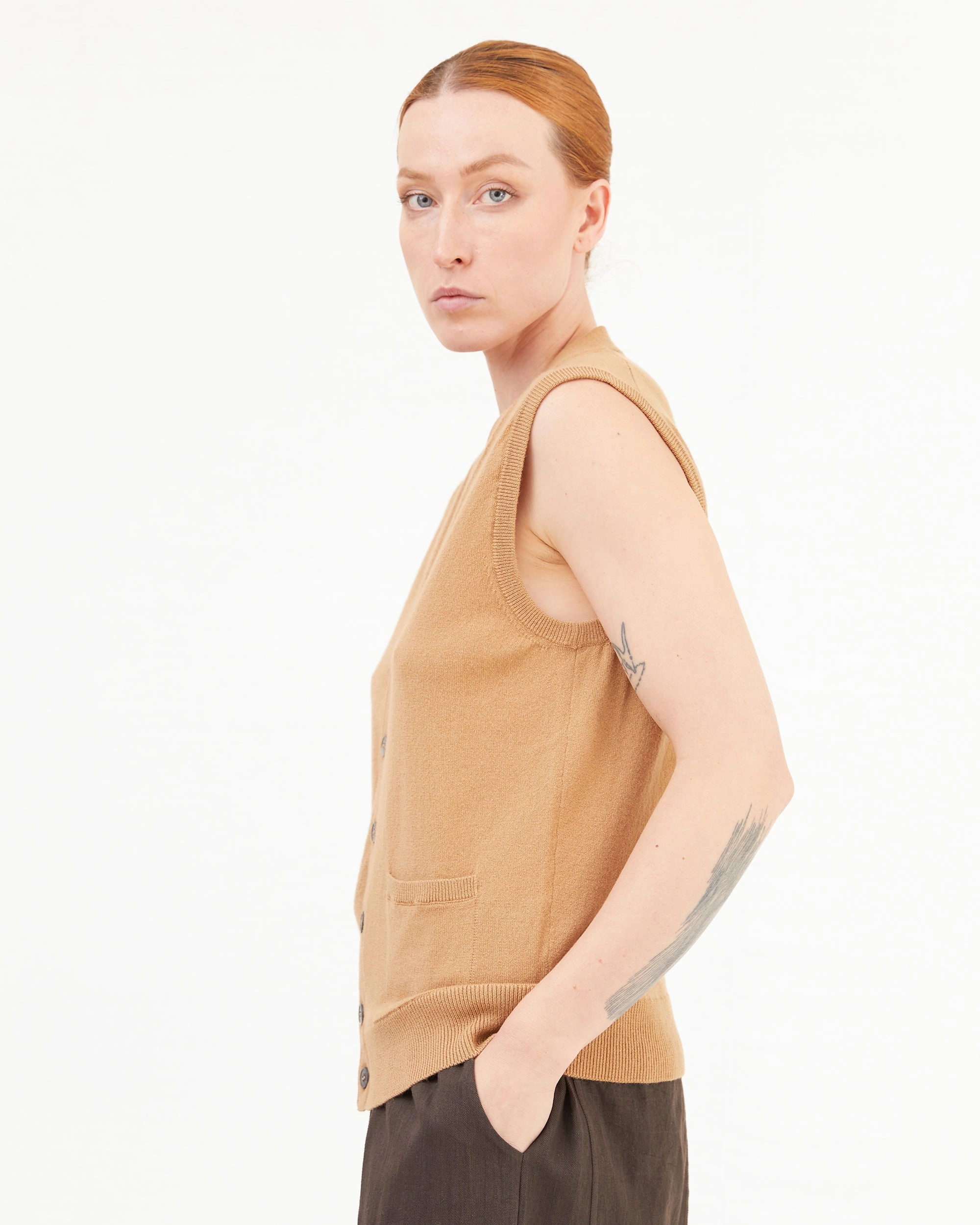 McGeorge Wool/Cashmere V-Neck Waistcoat in Tortilla Aida Contemporary Knitwear