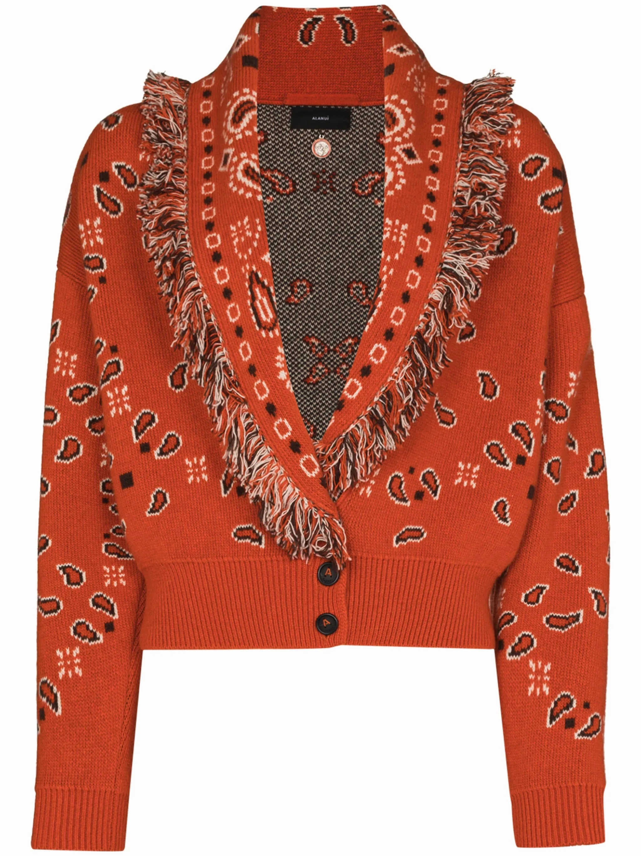 bandana-pattern V-neck cardigan Lace Knitwear