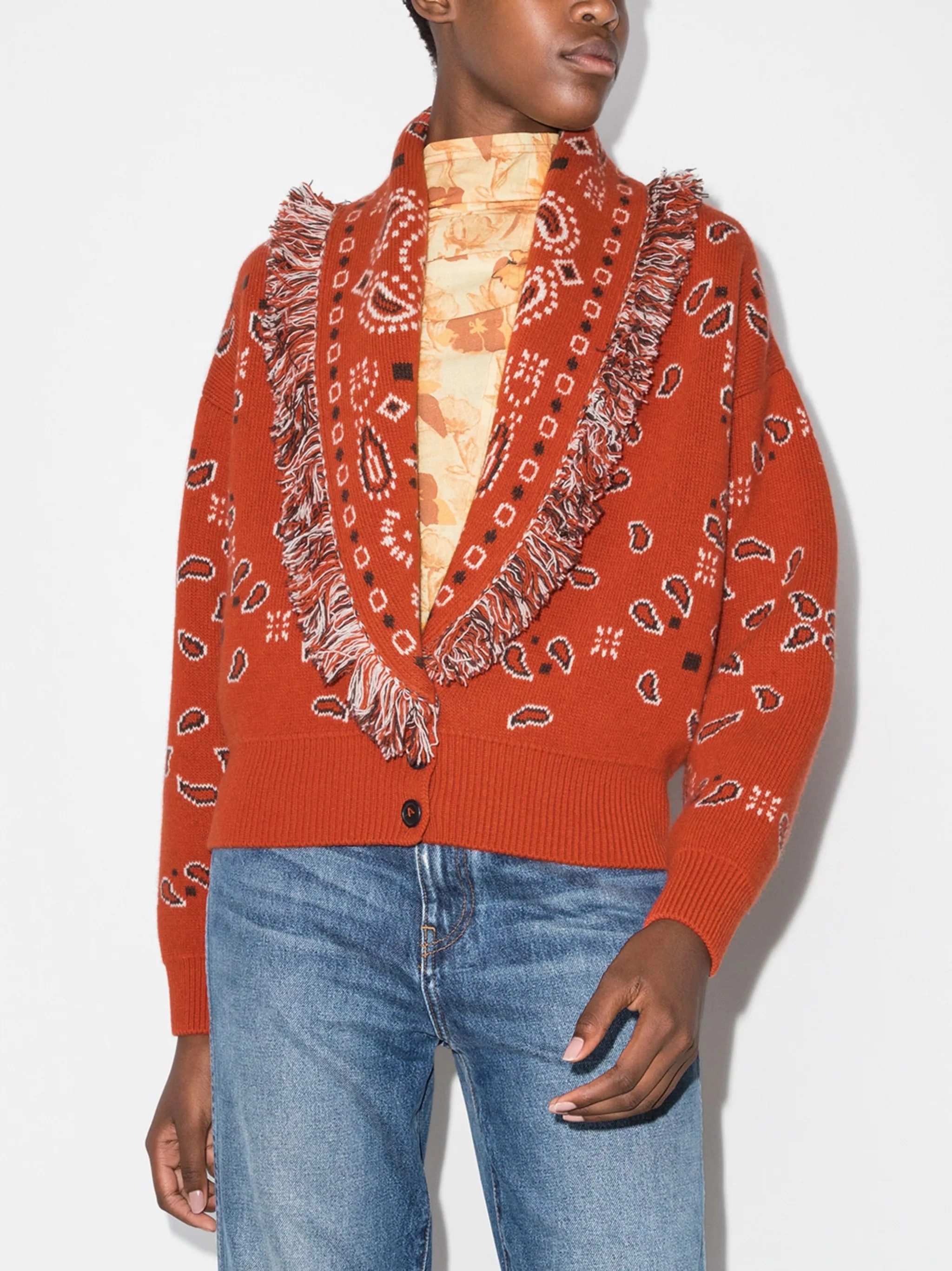 Knitwear Fashion 2021 bandana-pattern V-neck cardigan