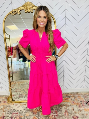 THE MARGO EFFECT MIDI DRESS--HOT PINK Boohoo Off Shoulder Midi Dress