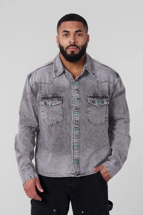 Youngla 8011 - Western Denim Shirts Grey Wash Hendrix Vintage T Shirts
