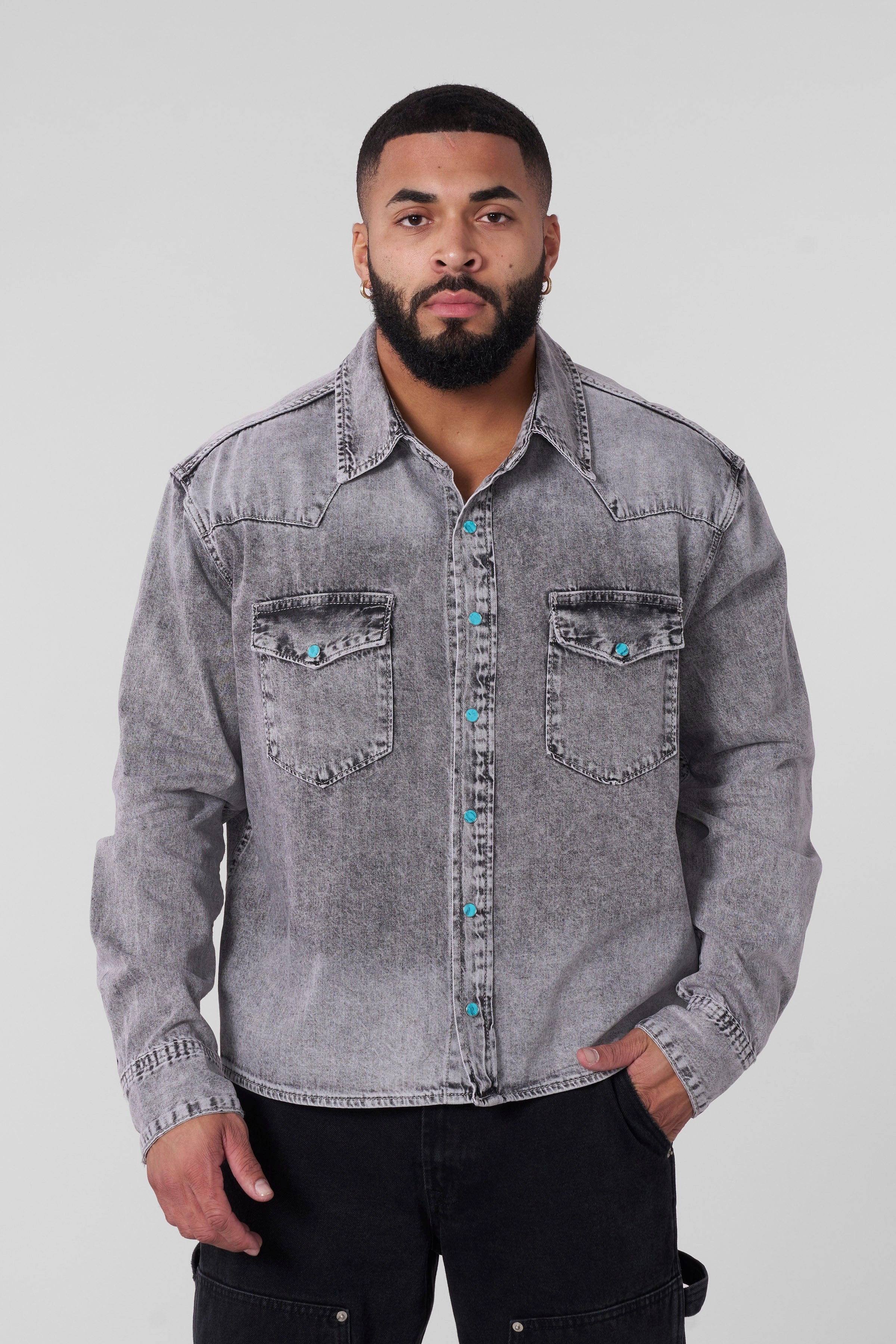 Youngla 8011 - Western Denim Shirts Grey Wash Devo T Shirts