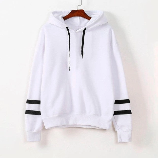 Plus Size Fashion Patchwork Stripe Sweatshirt Womens Long Sleeve Hoodie Jumper Hooded Pullover Tops Blouse White Green Gray