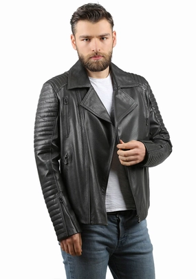 The Fossett Black Leather Men Jacket Plus Size Sweater Jackets