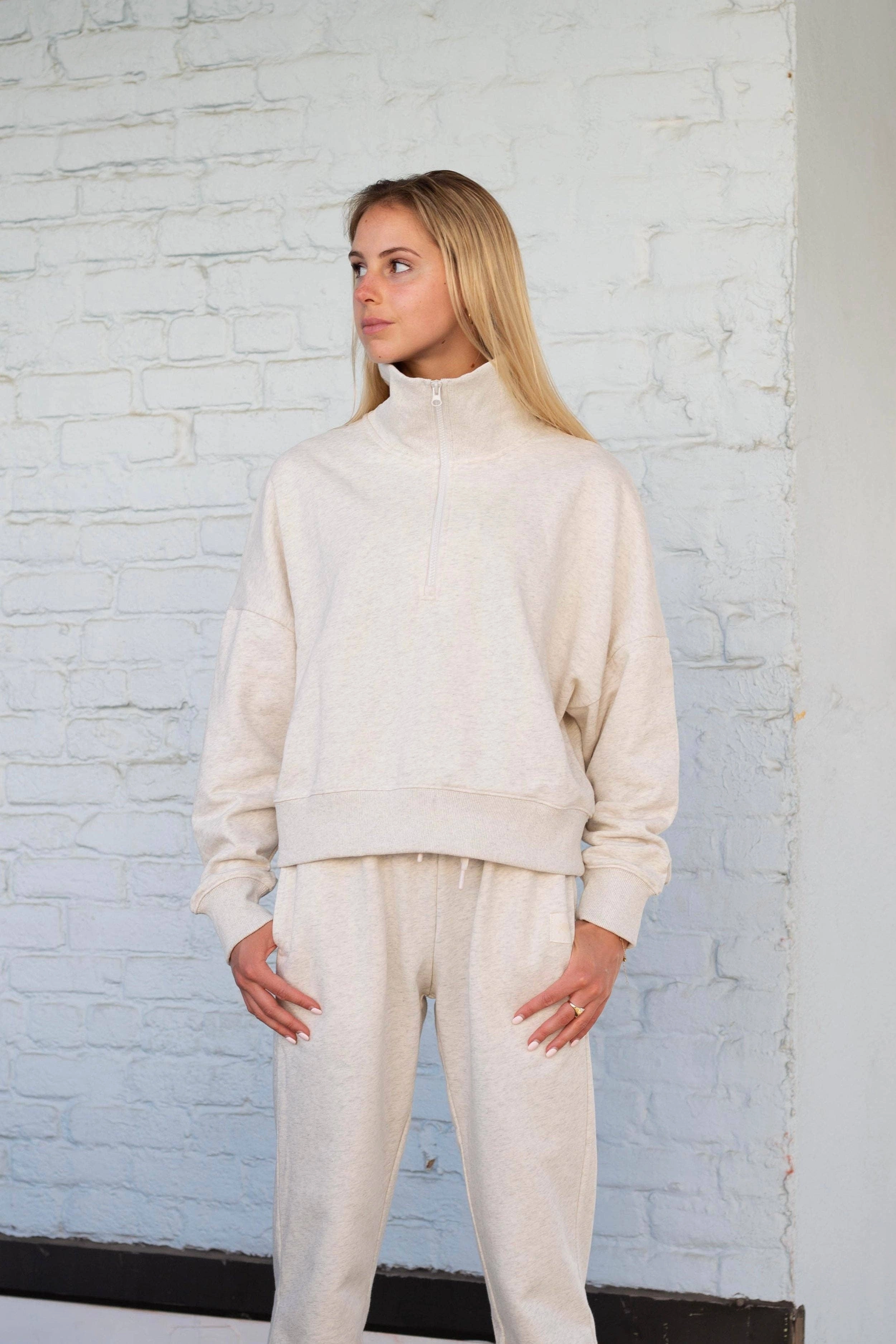 Relay Active Montour Half Zip Sweatshirt - Oatmeal - WOMEN Family Christmas Sweatshirts