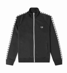 Fred Perry Authentic Taped Track Jacket Black Best Warm Sweatshirts