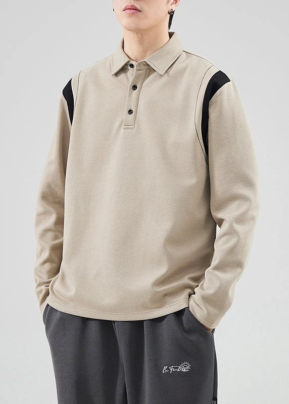 Sweatshirts And Pants Classy Mo Polo Sweatshirts Button Spring TC032 Patchwork Men Cotton Brown