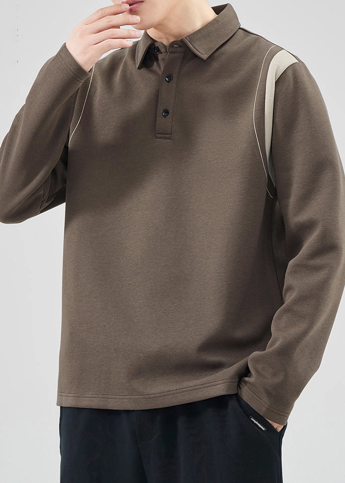 Classy Mo Polo Sweatshirts Button Spring TC032 Patchwork Men Cotton Brown Cracker Barrel Sweatshirts Vintage