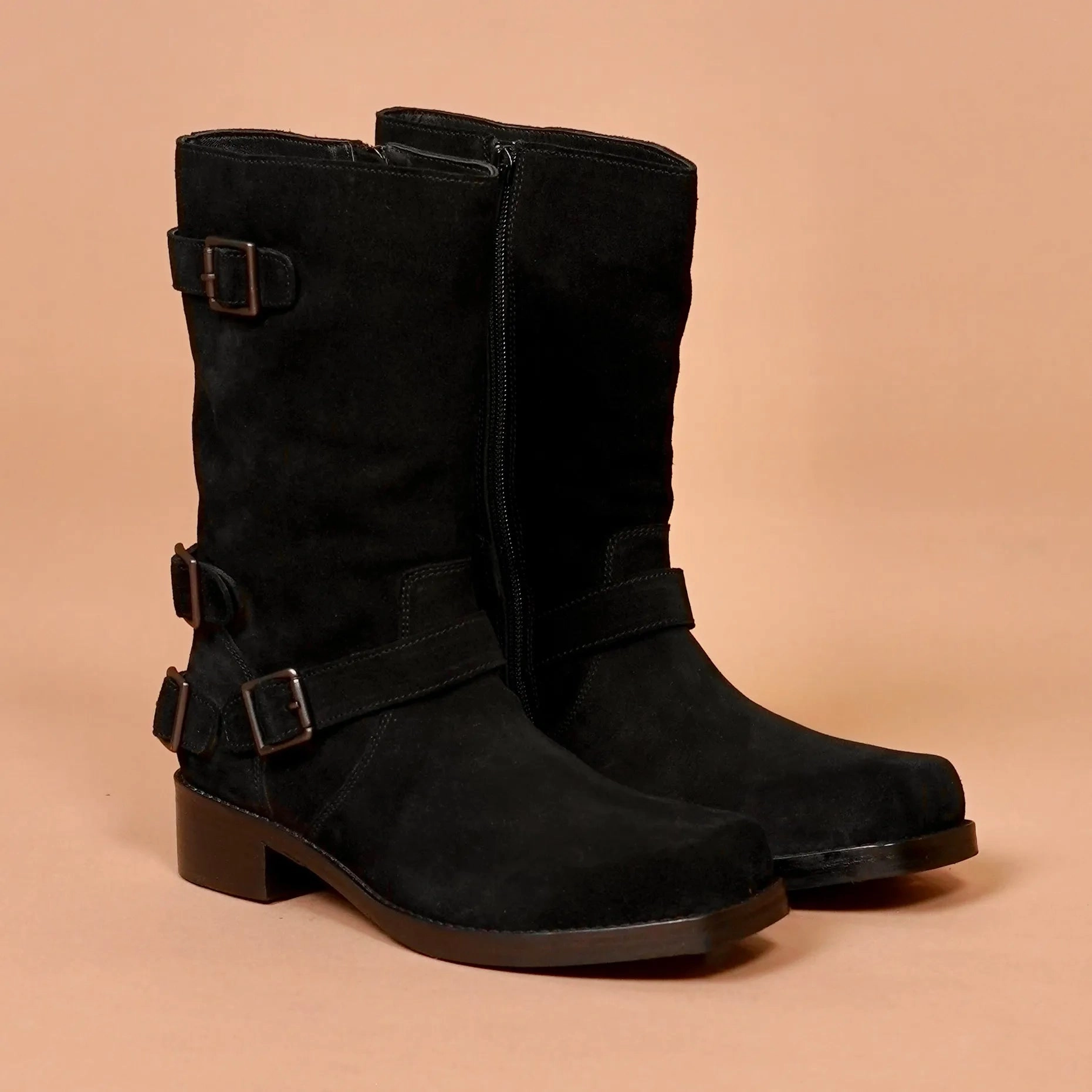 Hunter Winter Boots Stivali Donno Nero  Women's Black Suede Buckled Boots