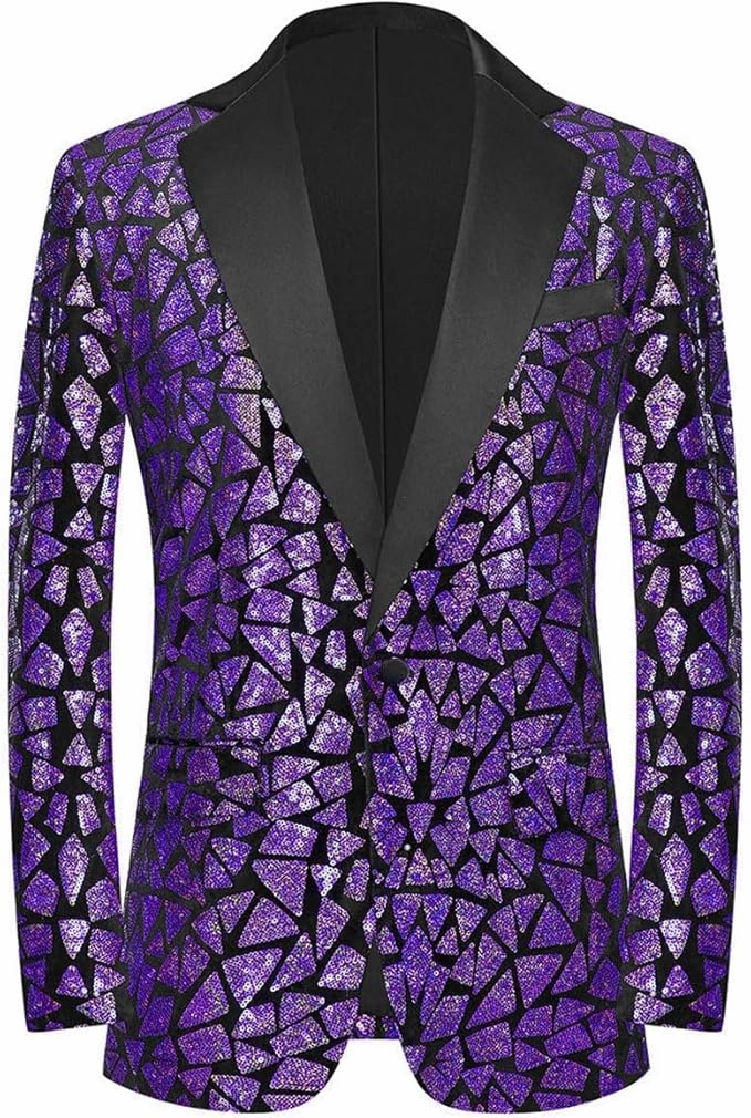 Jackets For Motorcycles riangle Sequin Jackets One Button Blazer for Men