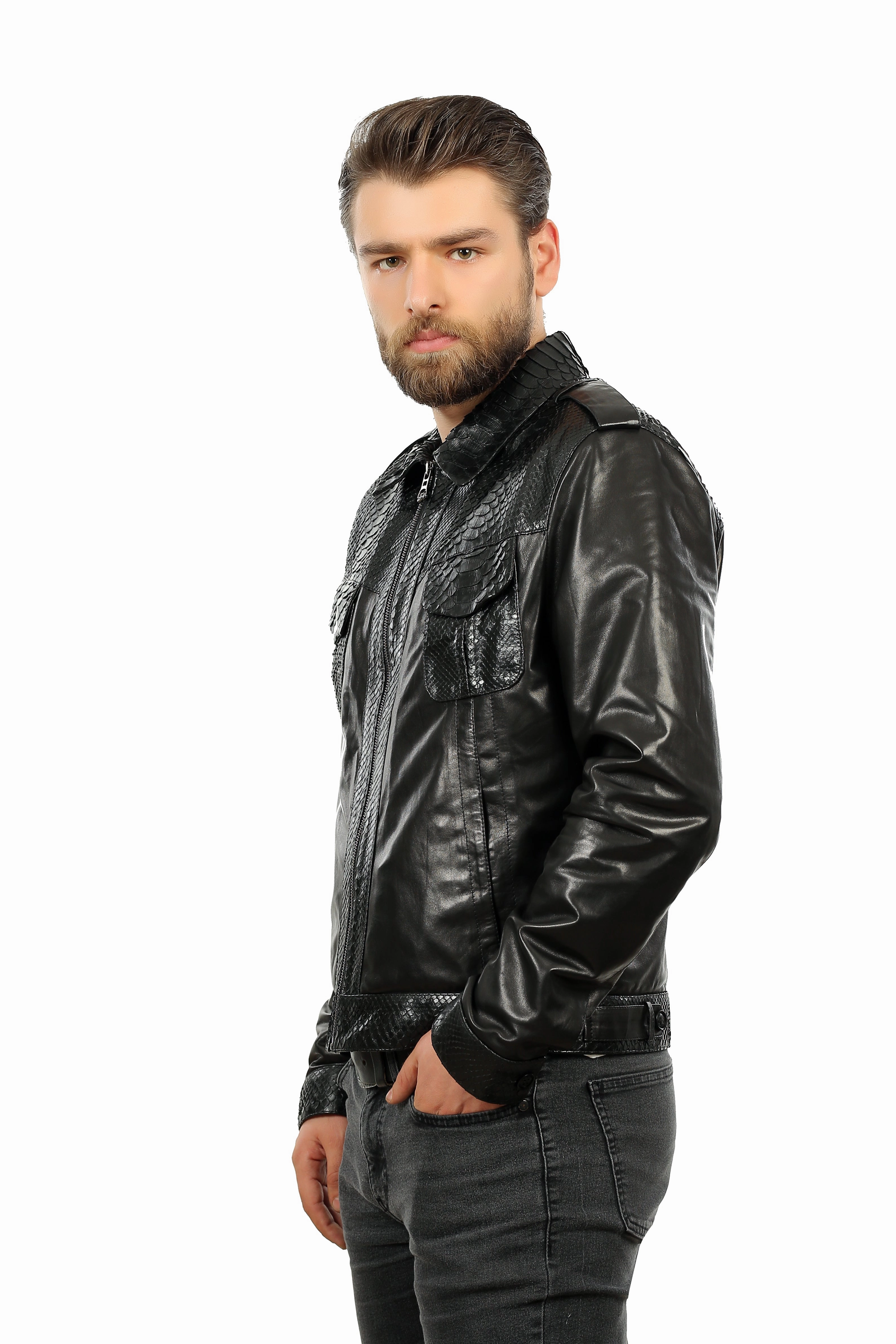 Rain Jackets Plus Size The Laquin Pythn Black Leather Men Jacket