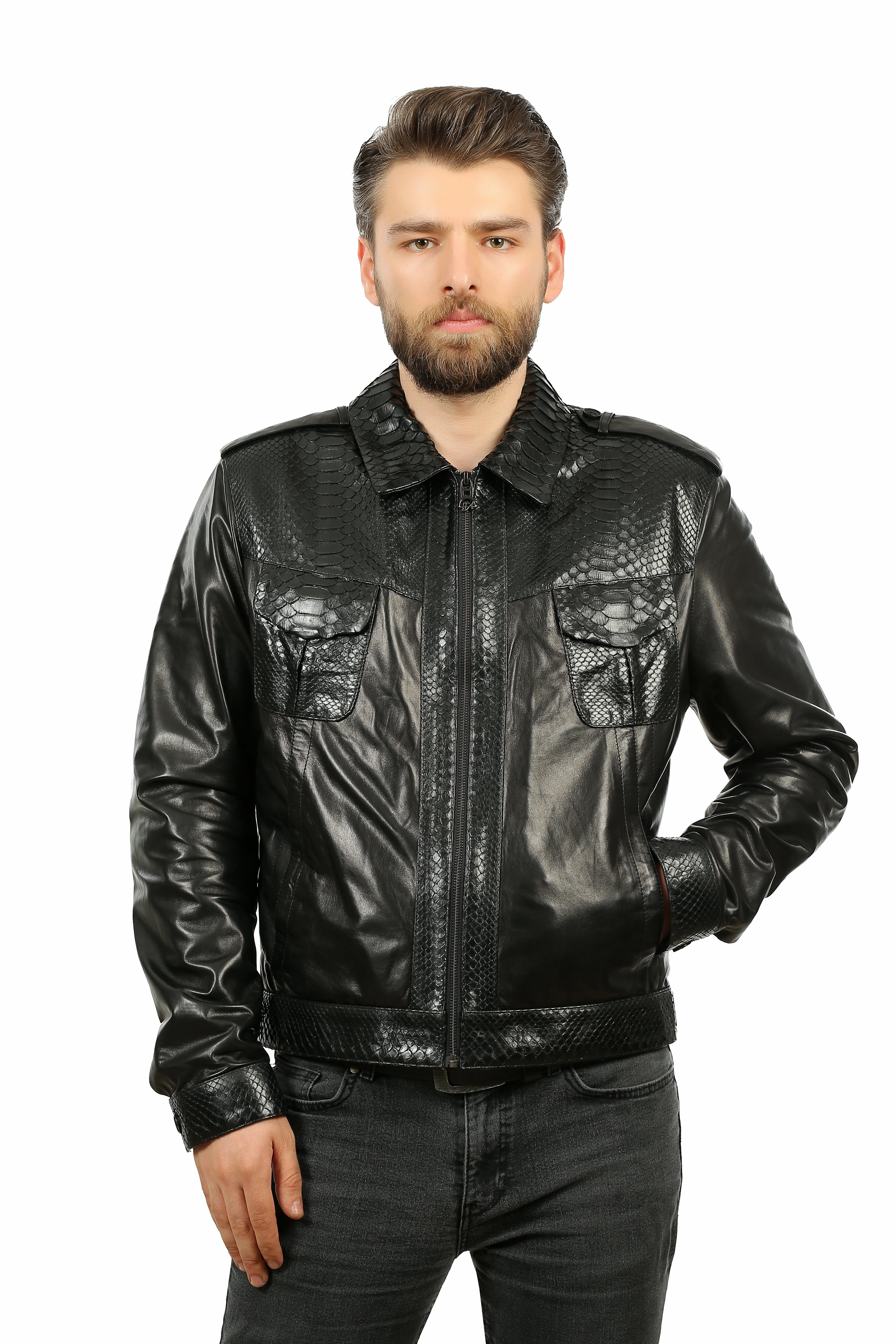 The Laquin Pythn Black Leather Men Jacket Wedding Boleros And Jackets