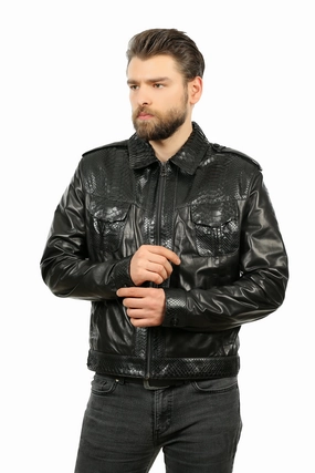 The Laquin Pythn Black Leather Men Jacket Personalized Company Jackets