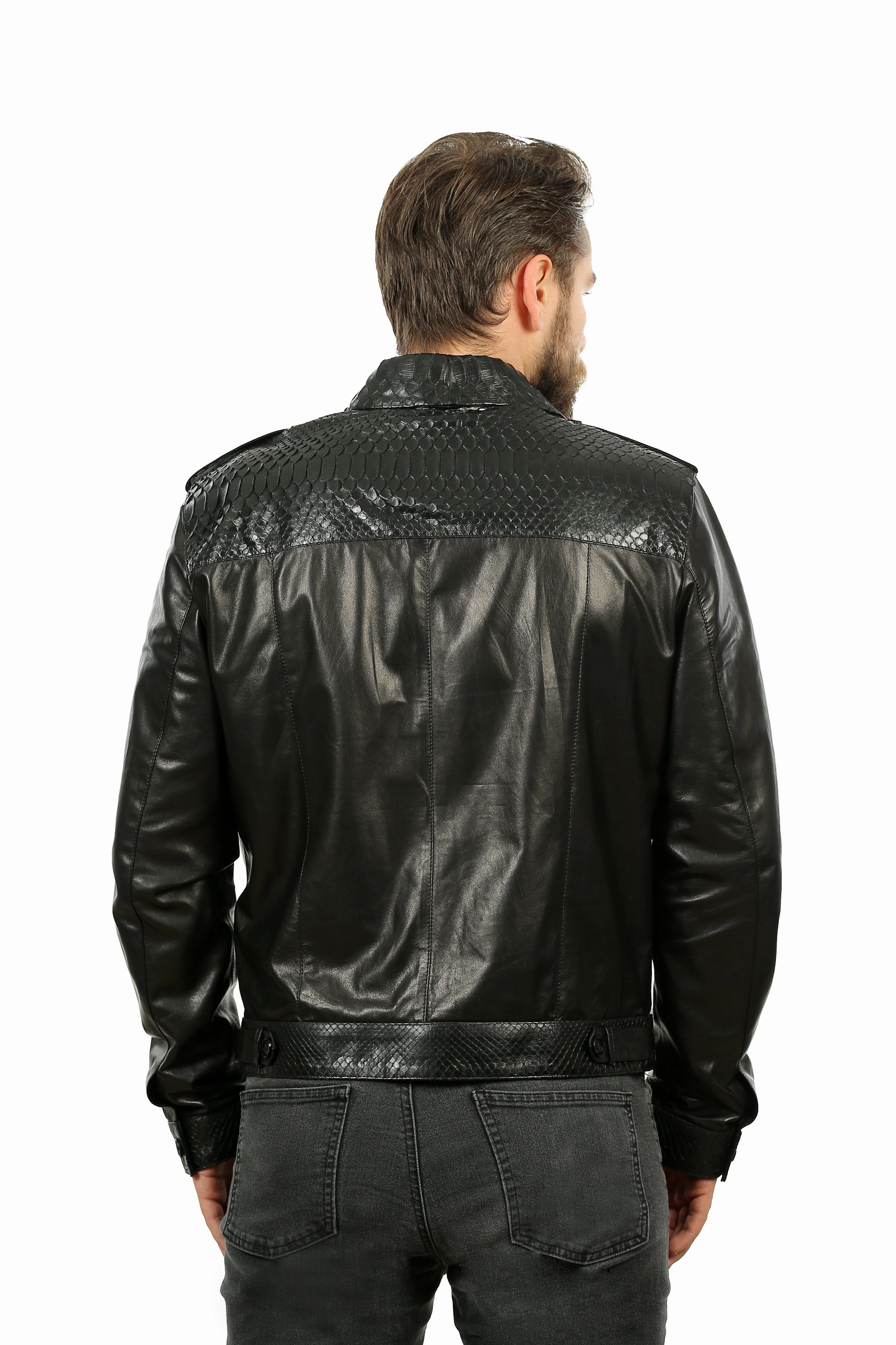 The Laquin Pythn Black Leather Men Jacket H&h Jackets