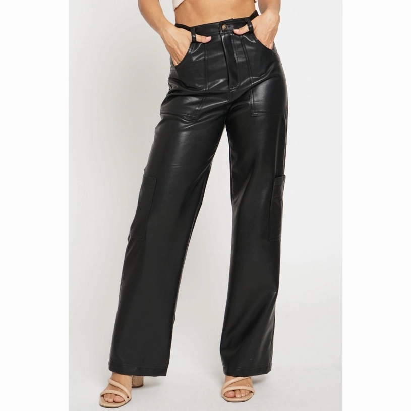 C&c California Cargo Pants Call the Shots Black Leather Cargo Pants