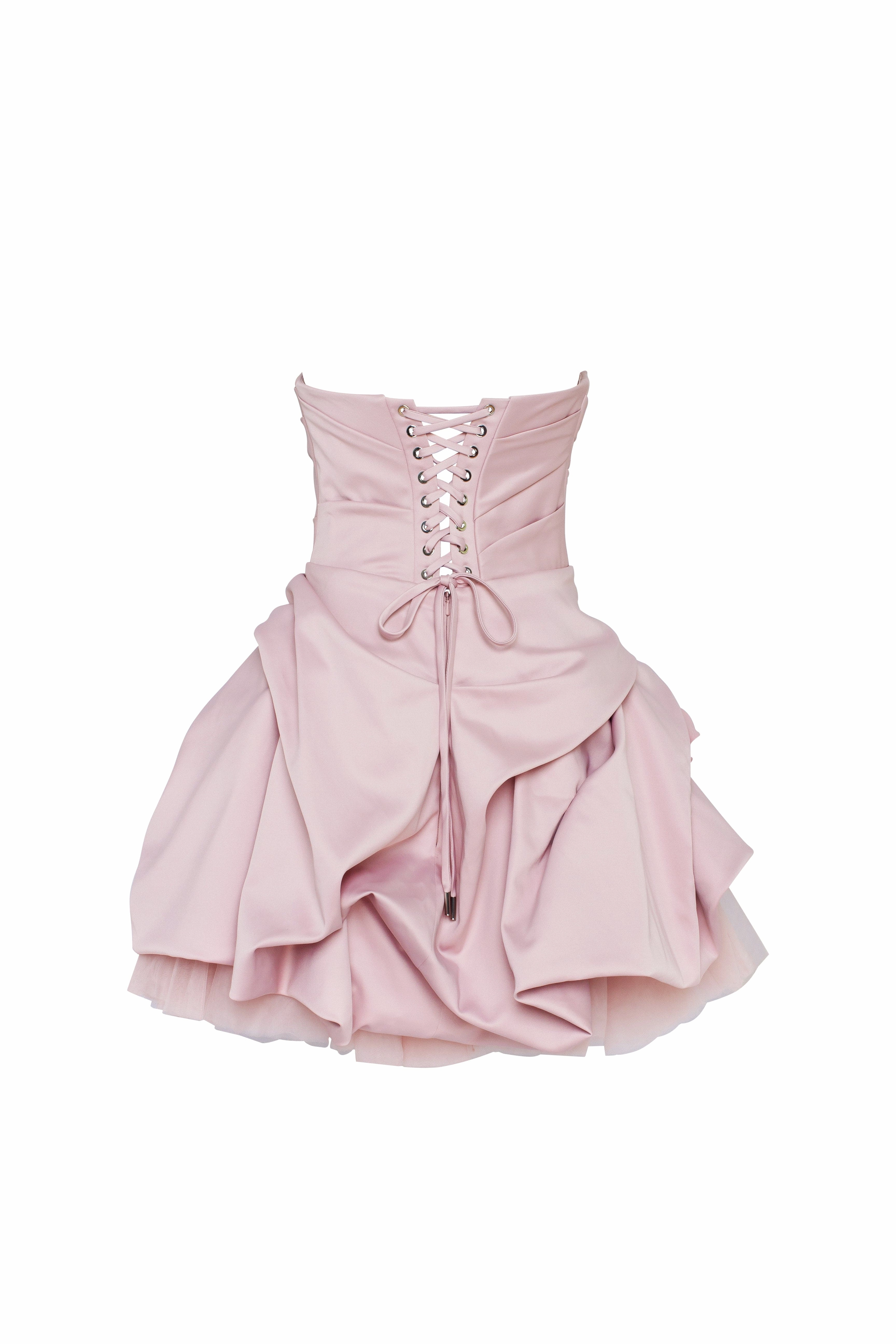 Tiered Ruffle Dress Rosette mini dress in misty rose, Glow-Up