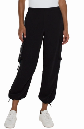Liverpool Pull-On Parachute Cargo Pants (Black) Max Mara Cargo Pants