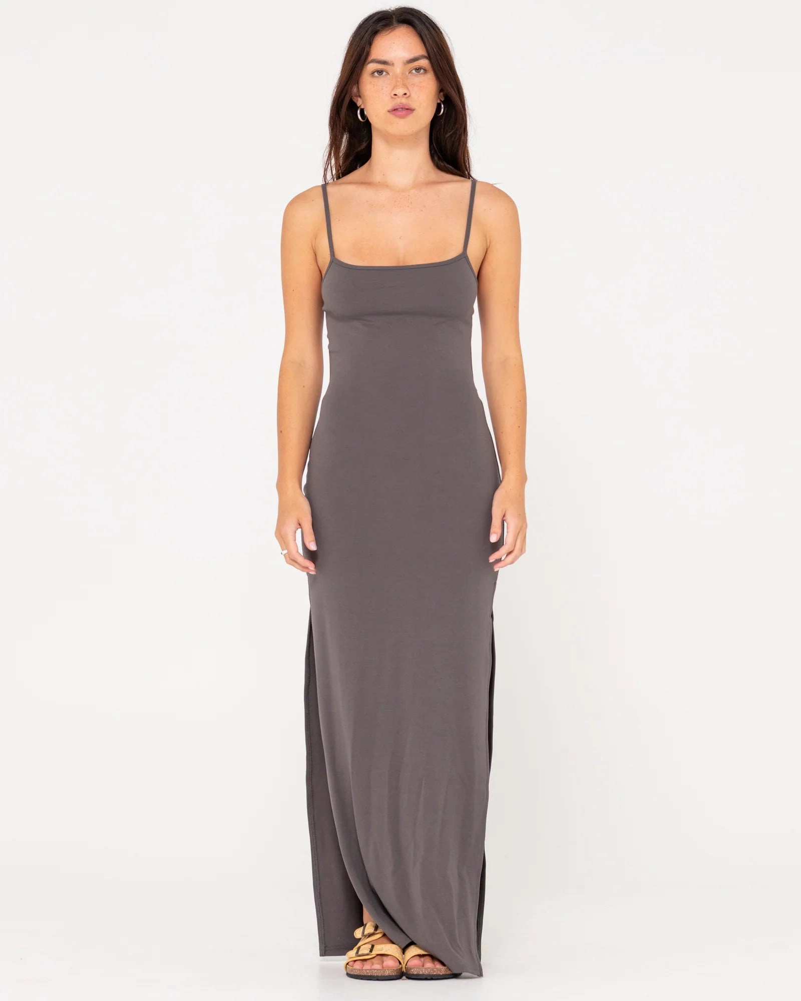 Rusty Vicky Slip Maxi Dress Long Sleeve Maxi Dress Plain