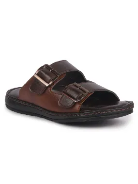 Men Tan Open Toe Broad Feet Double Adjustable Strap Ethnic Kurta Slip On Sandals|Anti-Skid Sole Slippers|Memory Cushion Insole Best Sandals With Arch Support
