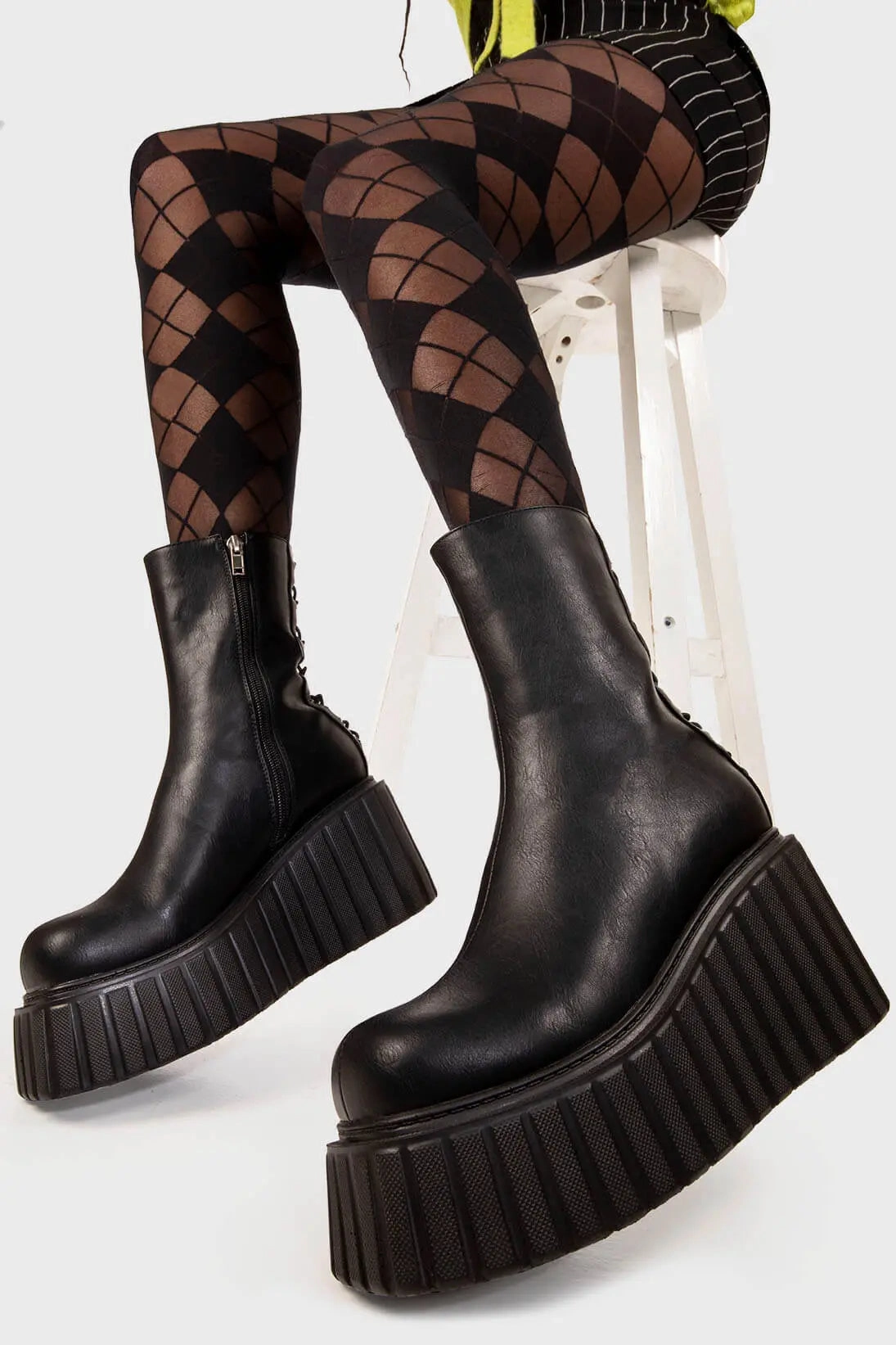 Say My Name Chunky Ankle Creeper Boots Leather Fitted Ankle Boots