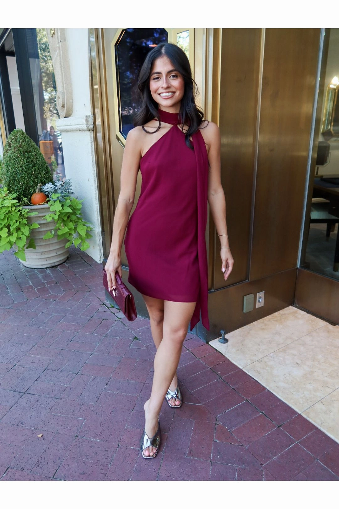 Scarfed Away Mini - Burgundy Romantic Mini Dress