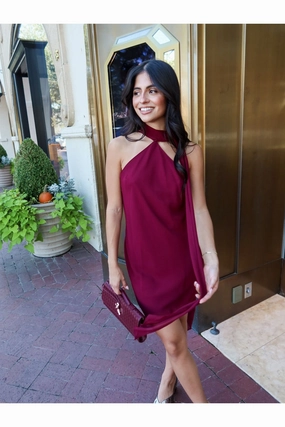 Scarfed Away Mini - Burgundy Ingrid Mini Dress