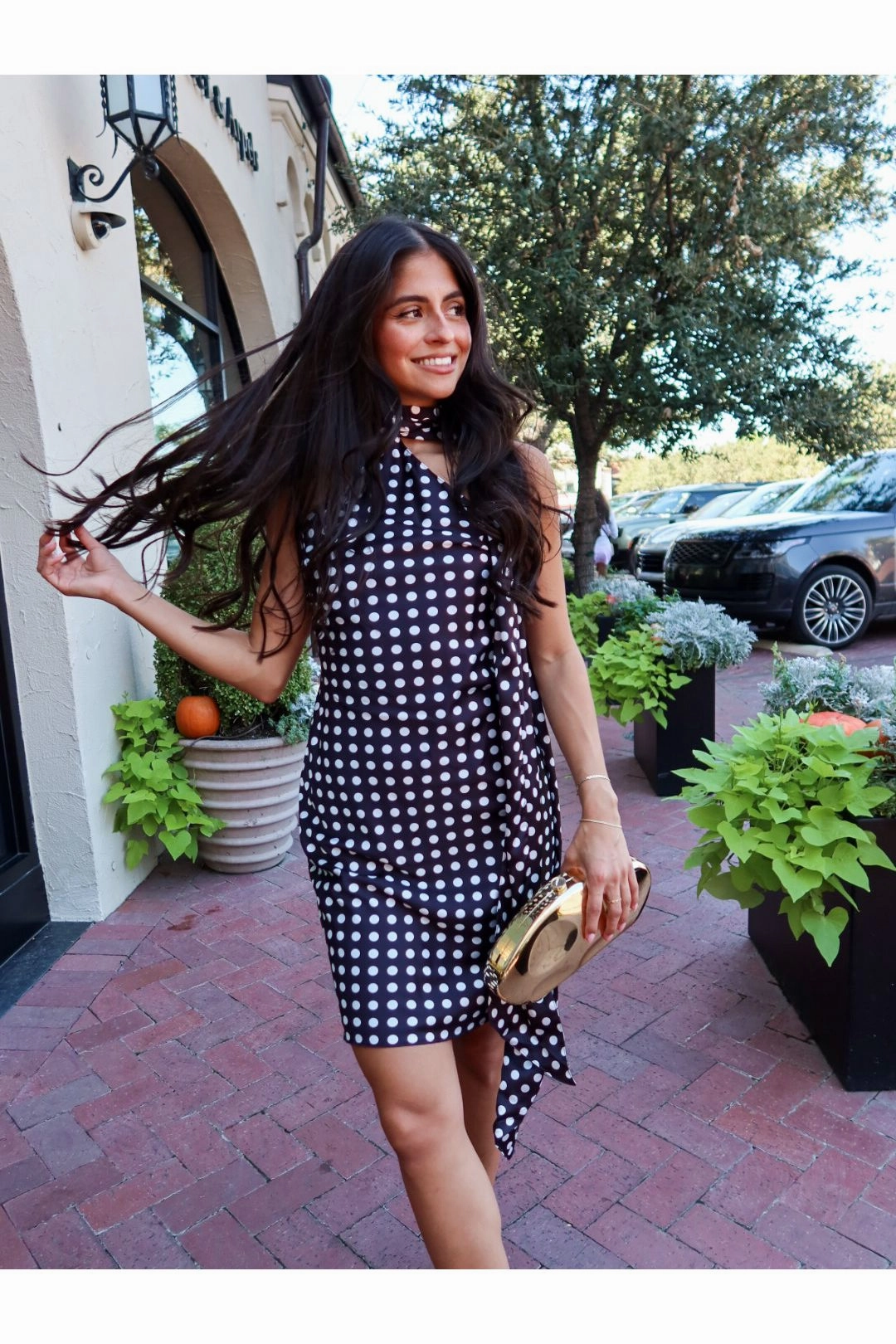 Scarfed Away Mini - Polka Dot Strappy Denim Mini Dress