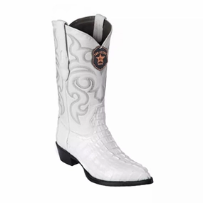 Met Guard Boots J Toe Cowboy Boots - J Toe Western Boots - Los Altos White J-Toe Genuine Caiman Tail