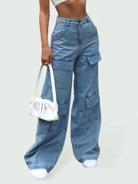 Trendy Women Cargo Jeans - High-Rise Multiple Pockets Cargo Pants Levi