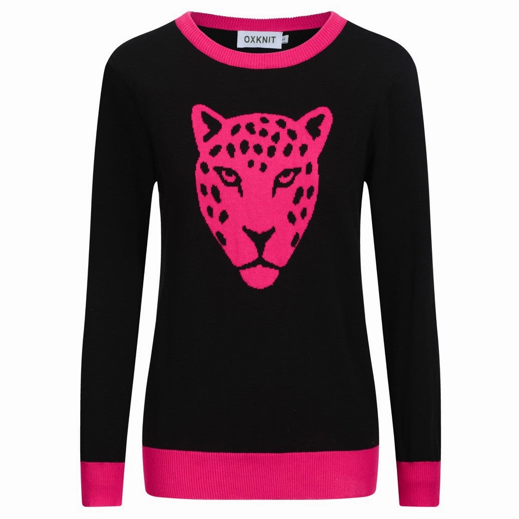 Women's black leopard jacquard vintage knitwear Mj Bale Knitwear