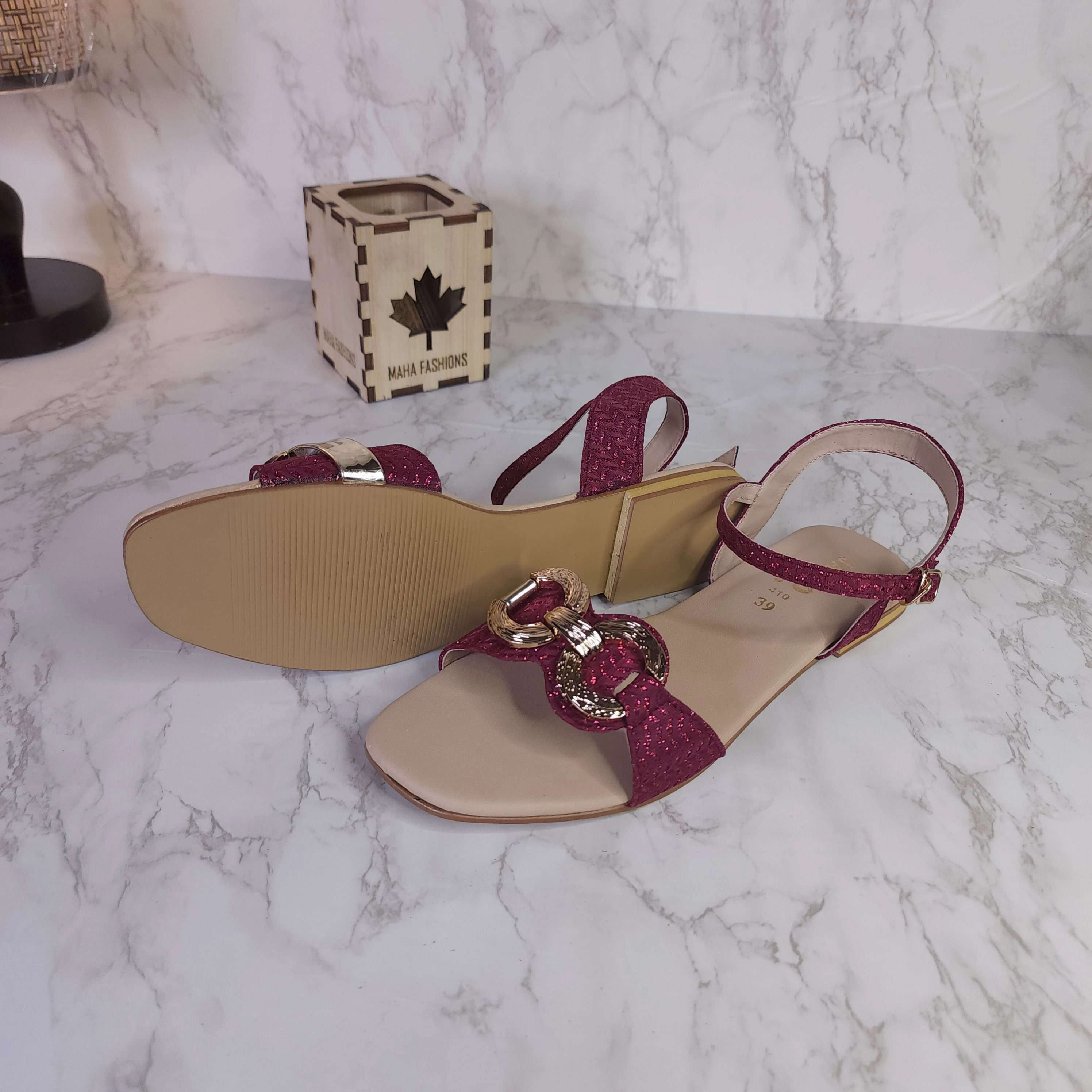 Maroon Buckle Sandals Esprit Sandals