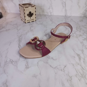 Rockstud Leather Sandals Maroon Buckle Sandals