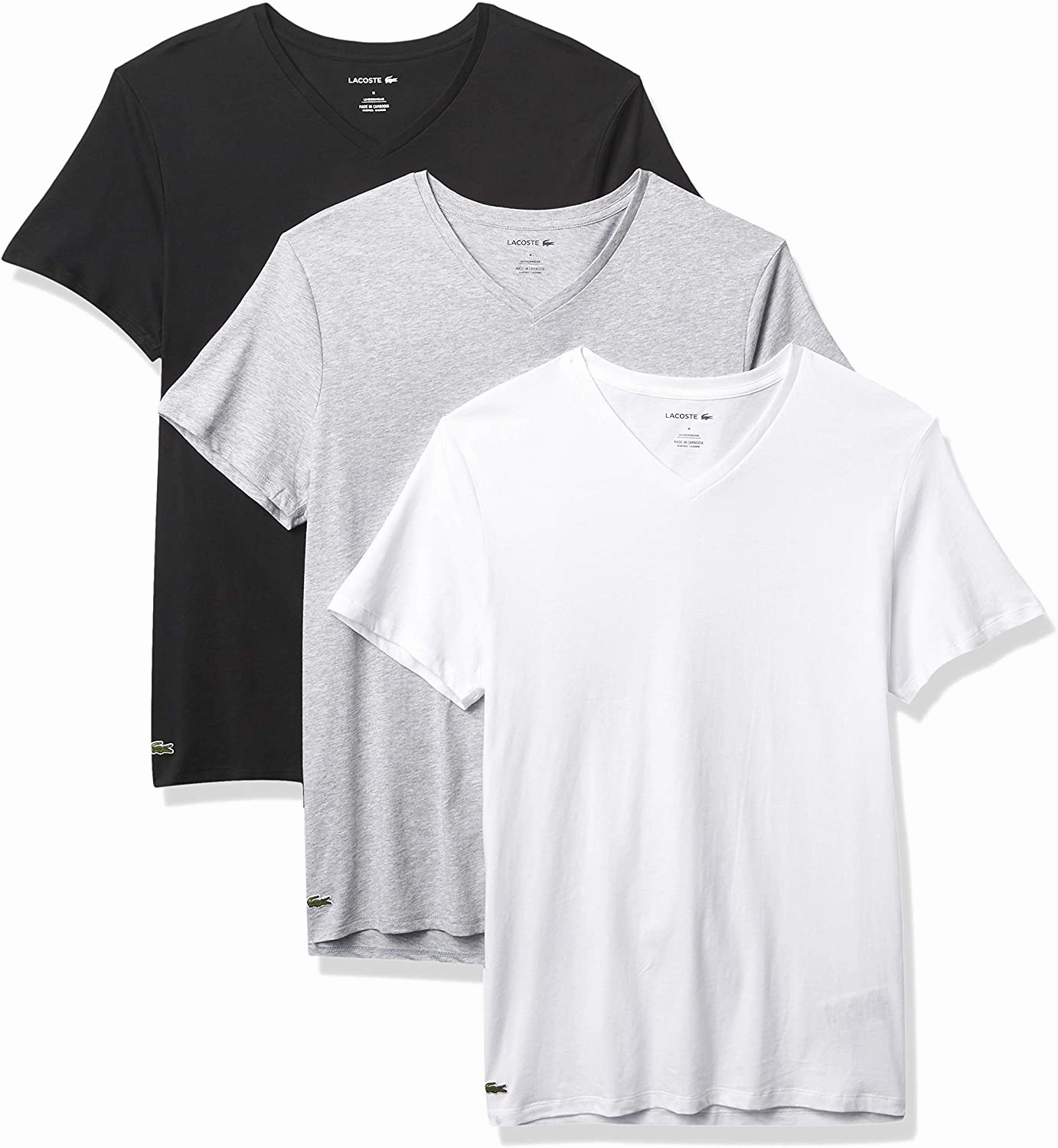 Built Different T Shirts Lacoste Underwear Men's Essentials 3-Pack 100% Cotton Regular Fit V-Neck T-Shirts