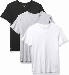 Big And Tall Camo Lacoste Underwear Men's Essentials 3-Pack 100% Cotton Regular Fit V-Neck T-Shirts
