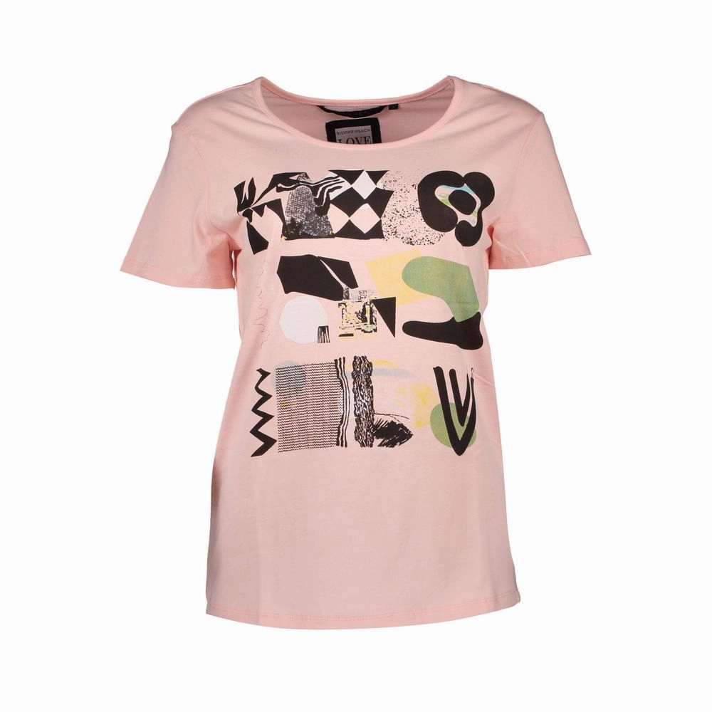 Silvian Heach Pink Cotton Women T-Shirt Local T Shirts Printing