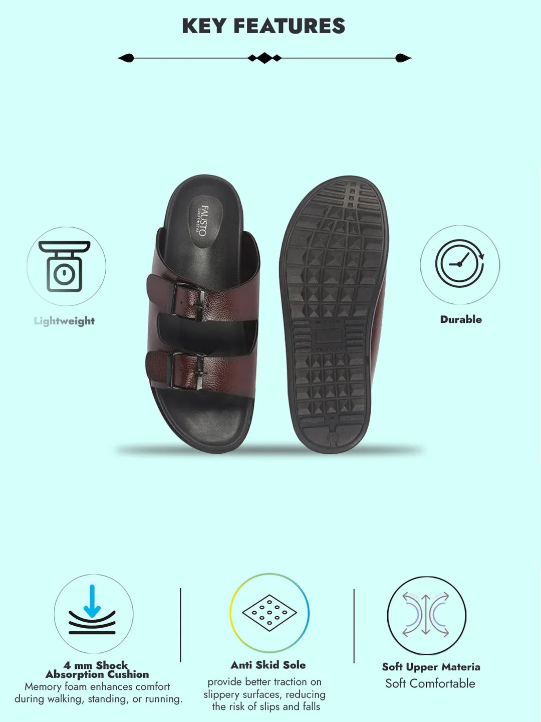 Bionic Sandals Men Brown Open Toe Multi Adjustable Strap Ethnic Kurta Slip On Sandals|Anti-Skid Sole Slippers|Memory Cushion Insole