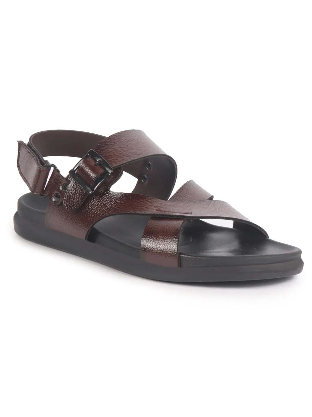 Sandals Agent Portal Men Brown Open Toe Hook & Loop Adjustable Strap Criss Cross Dress Slip On Sandals|Non Skid Sole Slippers|PU PAD Insole