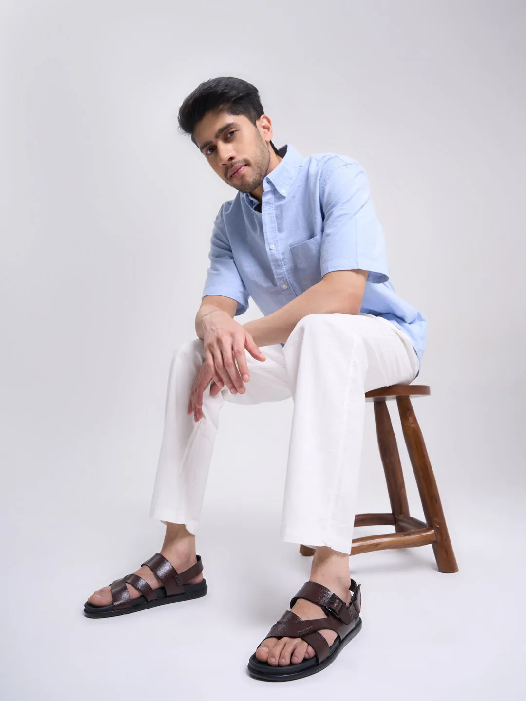 Igor Classica Sandals Men Brown Open Toe Hook & Loop Adjustable Strap Criss Cross Dress Slip On Sandals|Non Skid Sole Slippers|PU PAD Insole