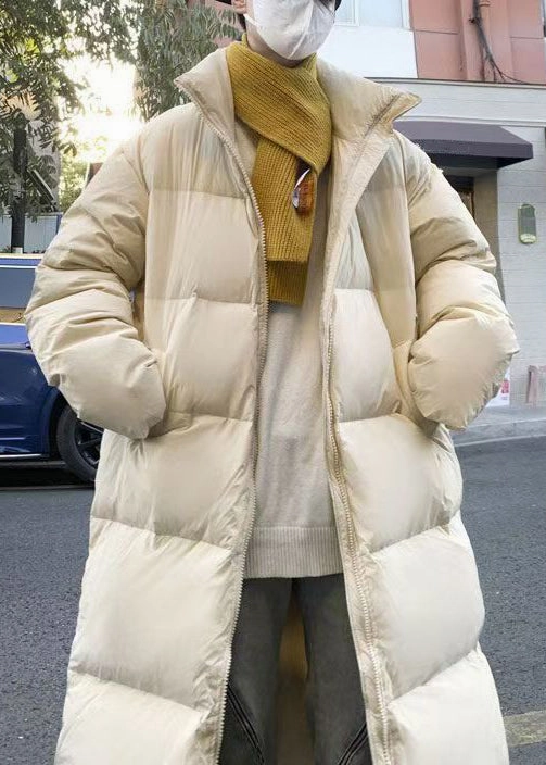 Simple Khaki Zip Up Pockets Duck Down Men Down Long Coats Winter RM008 Big And Tall Puffer Coats