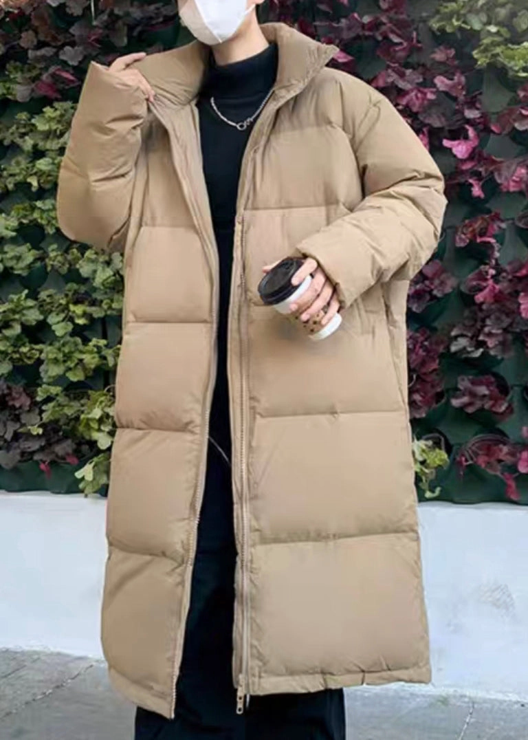 Western Style Coats Simple Khaki Zip Up Pockets Duck Down Men Down Long Coats Winter RM008