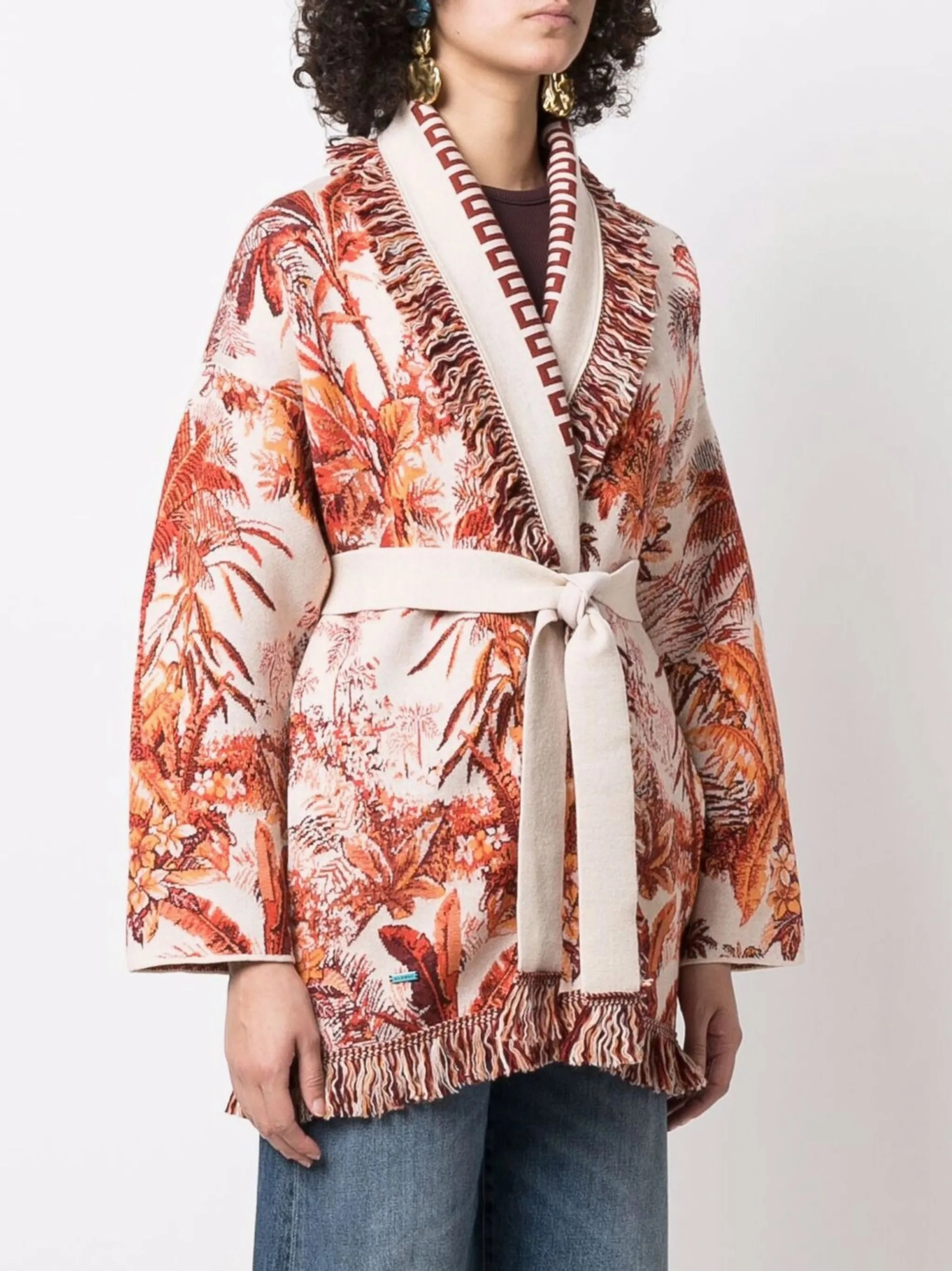 Red Knitwear belted intarsia-knit cardigan