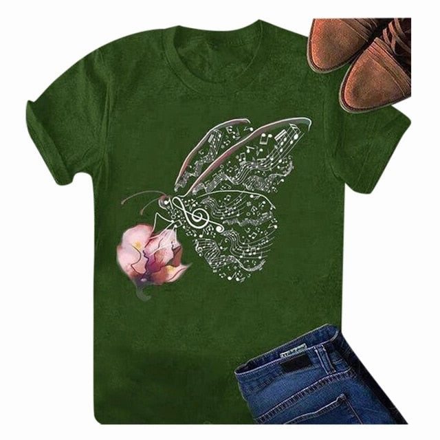Women Summer Tshirt Casual Short Sleeve Tops Tees Sexy Butterfly Print T-Shirt O-Neck Plus Size 5XL Shirts Ropa Mujer hot