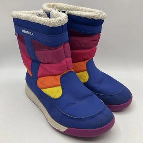 Size 2Y: Merrell Blue w/Colorful Striped Sides Alpine Puffer Snow Boots Postal Snow Boots