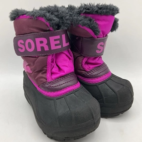 Size 6: Sorel Black/Pink Velcro Strap Snow Boots Baretraps Desha Snow Boot