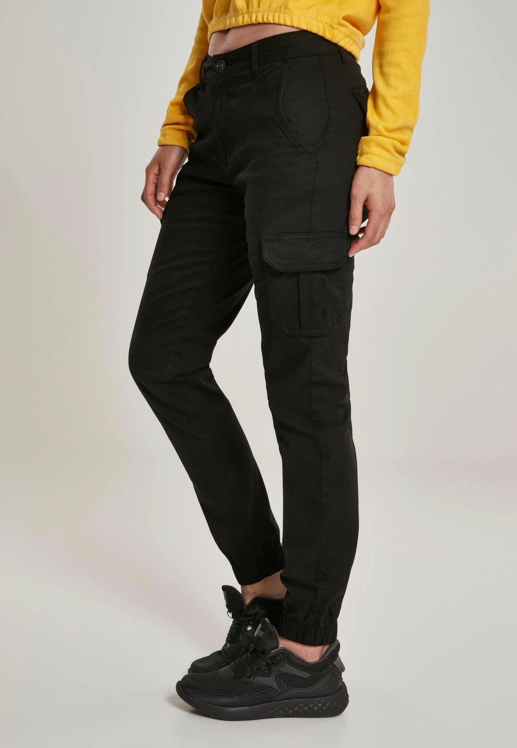 Urban Classics - Ladies High Waist Cargo Black - Pants Lilah Rolled Cargo Pants