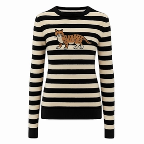 Women's black striped cat embroidered knitwear Bella Jones Knitwear