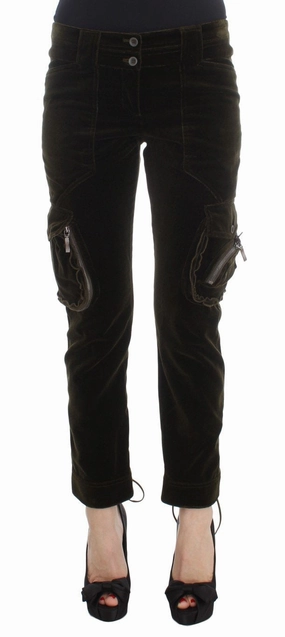 Apple Bottom Cargo Pants Green Cotton Velvet Slim Fit Cargo Pants