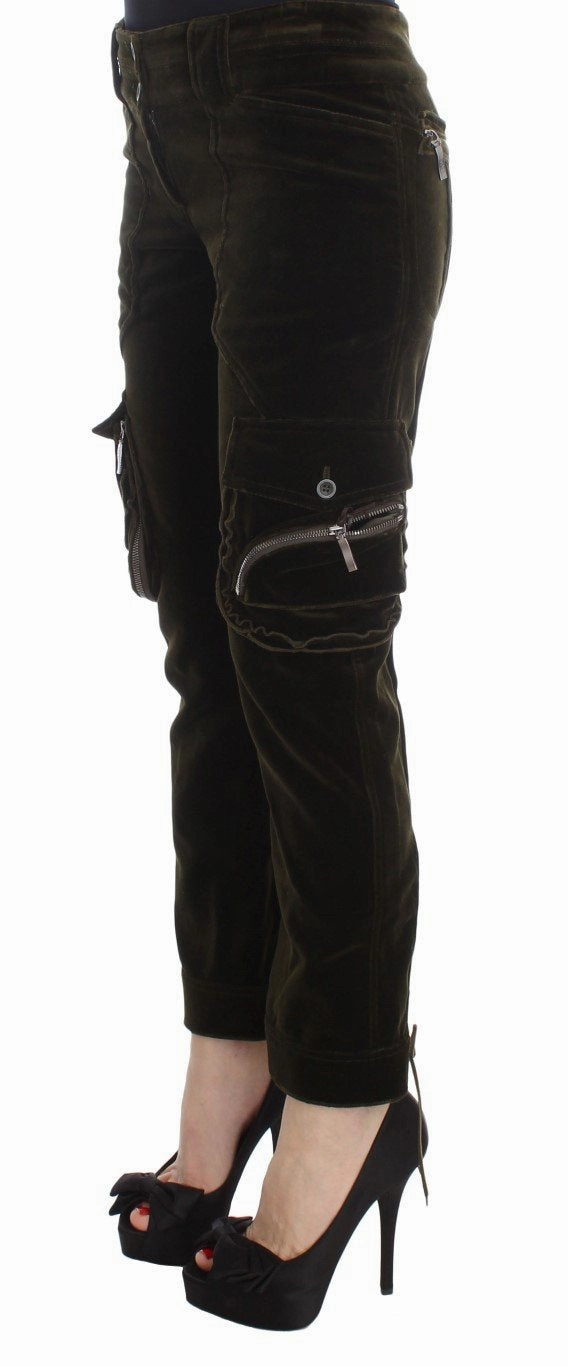 Rick Owens Tailored Cargo Pants Green Cotton Velvet Slim Fit Cargo Pants